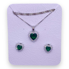 Collana + Orecchini Principessa Cuore in argento 925% Smeraldo e brillanti