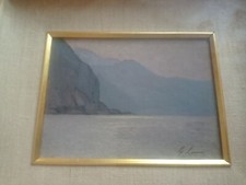 Giovanni Lomi, Lago di Lecco,olio su compensato,14x19,5 cm