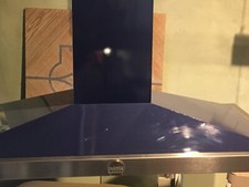 cappa da isola cucina La Cornue L 145 cm x 80 cm colore blu finiture inox 