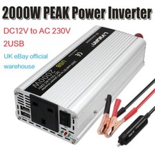 Inverter di Potenza Auto 2000W Picco DC 12V a AC 240V Convertitore con Viaggio Campeggio 2USB