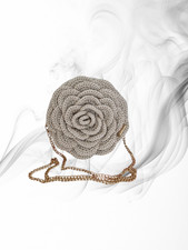 Borsa uncinetto fatta a mano, avorio, a tracolla, a forma di Rosa