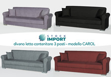 DIVANO LETTO CONTENITORE 3 POSTI - 230x88 - VARI COLORI LINO O VELLUTO mod.CAROL