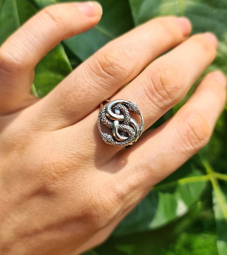 Anello doppio serpente argento - serpente,