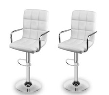 Sgabello Bar Casa  Set 2 Pezzi Stile Moderno Bianchi Bianco  Sedia Con Braccioli
