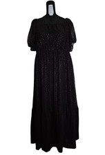 Vestito lungo di linea svasata con Maniche a Palloncino a Pois e Pon Pon