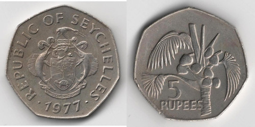 Seychelles rupie 1977 - 5, rupie,