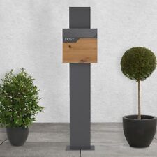 Cassetta postale antracite / legno supporto piedistallo a colonna in acciaio