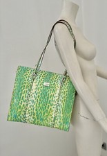 Borsa Roberto Cavalli borsa in pelle leopardata verde tote top borsa a mano m...