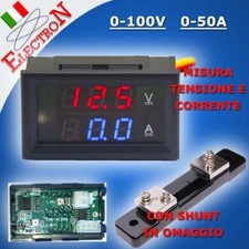 DISPLAY DIGITALE 100V 50A AMPEROMETRO+ VOLTMETRO PANNELLO DOPPIO + SHUNT TESTER