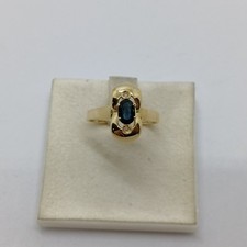 ANELLO DA DONNA CON ZAFFIRO E DIAMANTI IN ORO GIALLO 18KT  3,1 GR. N.14 (1706)