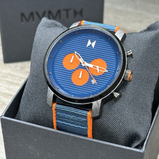 NUOVO✅ Orologio MVMT Chrono Blu Data Quadrante Blu/Arancione Nylon Uomo Minimalista 28000369