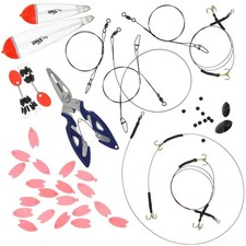 Set completo attrezzi da pesca luccio 47 pezzi galleggianti tracce a scatto ganci pesi pinze