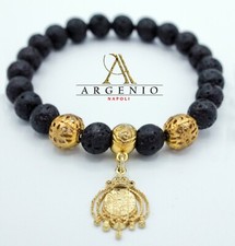 Bracciale in pietra lavica del Vesuvio e stemma Regno due Sicilie in argento 925