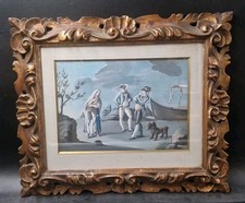 Dipinto A Tempera. Popolana E Marinai. Scuola Napoletana Del XVIII Secolo