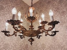 antico lampadario 12 fl plafoniera lampadario bronzo dorato barocco Francia 1900 ca.