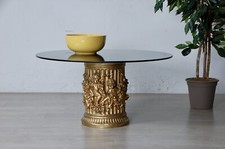 Tavolino basso Coffee table base colonna dorata vetro fumè rotondo 78 m