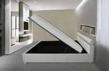 LETTO CONTENITORE MATRIMONIALE MODERNO CON DOGHE E RETE - LETTO ECOPELLE BIANCO