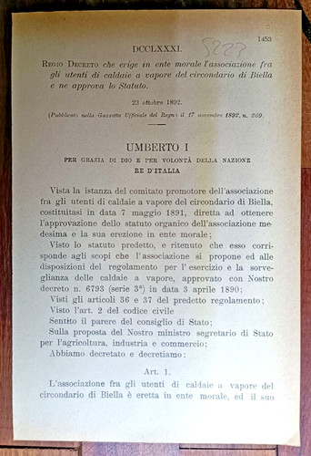 Biella 1892 regio decreto - biella,