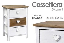 MOBILE A CASSETTIERA IN LEGNO A 3 CASSETTI 37x29x54 CM DESIGN CASA SHABBY CHIC 