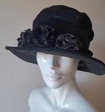 Cappello MARZI Firenze Vintage Cloche Velluto Raso Fiori Nero Morbido Italy