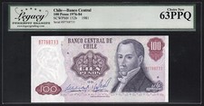 1981 Banco Central de Chile, 100 pesos, Pick-152b, Legacy 63 PPQ a scelta nuovo UNC