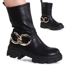 Stivaletti Da Donna Plateau Stivali Corti Booties Con Catena