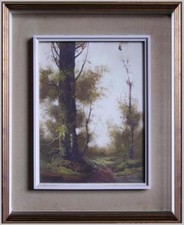 olio tela paesaggio bergamasco bosco d'autunno sul fiume firmato Serio De Guidi