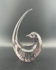 Colomba in vetro artistico di Murano vintage trasparente con strisce di ametista 6 1/2"H*BRILLA*