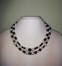 Splendida Collana doppio giro di vere perle e onice con susta in Argento 925