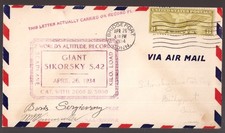 USA, 1934 Giant Sikorsky S.42 record di altitudine copertina volata firmata dal pilota -HB00