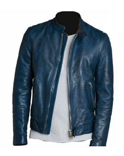 Giacca uomo pelle blu adatta