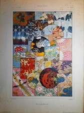 ARTE GIAPPONESE DECORAZIONI FLOREALI Japan Stampa antica del 1925 Antique print