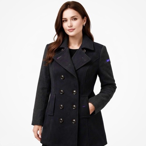 Superdry wool pea coat nero - wool,