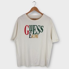 T-shirt uomo Guess Originals taglia grande panna beige marca logo maglietta girocollo