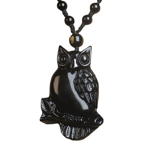 Collana gufo ossidiana nero