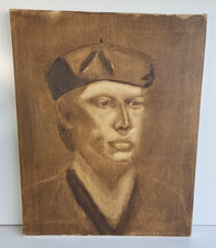 Uomo in berretto monocromatico ritratto tela dipinto olio arte parete da collezione 20"x16"