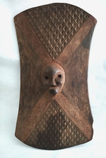 Antica insegna africana in legno, decorazione viso, sconosciuta 77x45