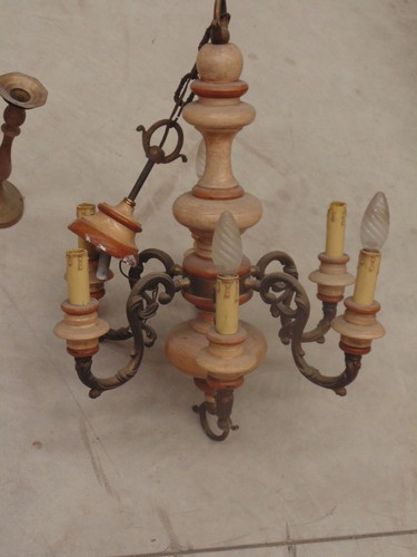Lampadario legno ottone - lampadario, e