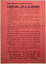 RSI LE SANZIONI CONTRO I RIBELLI…VOLANTINO REPUBBLICA SOCIALE ITALIANA 1943.1945