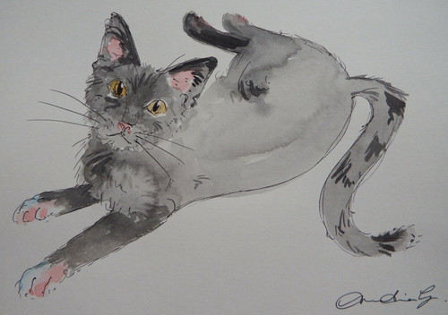 Quadro acquerello gatto nero