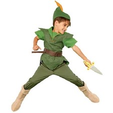 PETER PAN~DELUXE~costume+cappello+camicia+pantaloni+stivale+arco+frecce+pugnale~nuovo con etichette~disney store