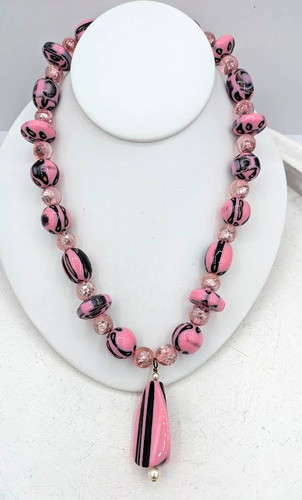 Collana vintage vetro rosa - vintage,