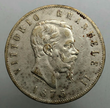 Vittorio Emanuele II 5 LIRE 1875 Milano ARG.