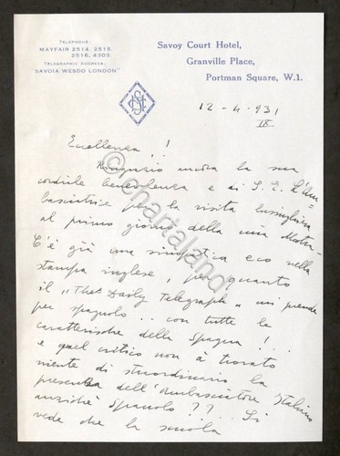 Lettera con autografo del