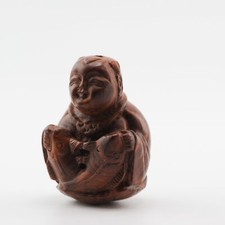 Vecchio Netsuke in legno 19/20°C Giapponese Giapponese Pescatore Periodo Meiji
