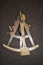  Antico ottante sestante marittimo in ottone con manico in ebano 1800 