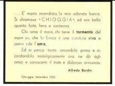 1955 CHIOGGIA Alfredo BORDIN - Biglietto lutto per barca CHIOGGIA - GOLIARDICO