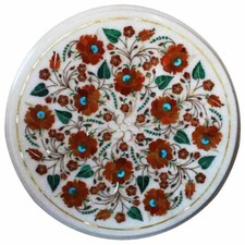 Tavolo rotondo intarsiato marmo bianco piano di lavoro fatto a mano arte lusso arredamento casa deco