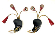 COPPIA APPLIQUE LAMPADA DA PARETE VINTAGE Spider / Sputnik STILNOVO ROSSO '50s