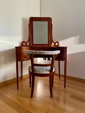 Toeletta Vintage da camera con specchio + sgabello